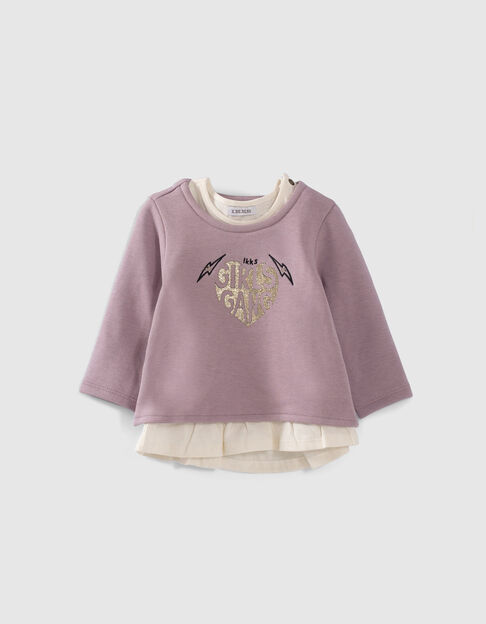 Baby girls’ 2-in-1 violet sweatshirt/ecru T-shirt