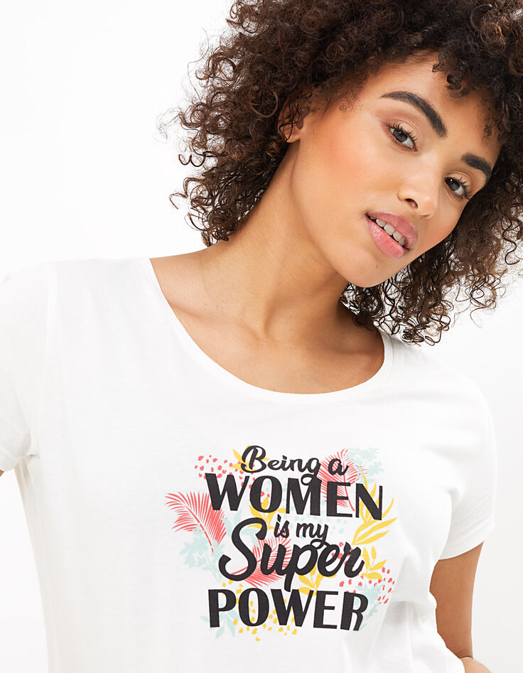 I.Code white organic T-shirt with slogan and exotic print-4
