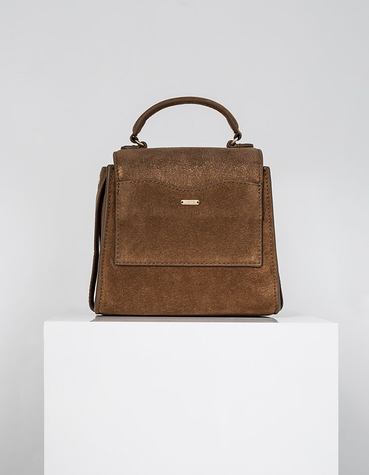 Cognacfarbene Trapeztasche aus Leder I.Code-4