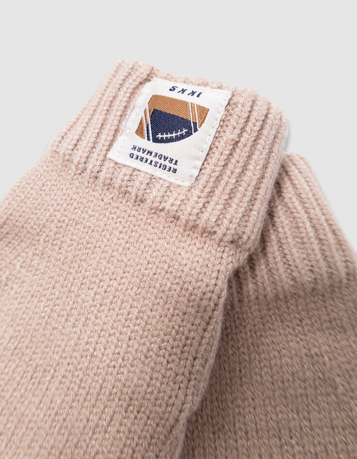 Gants beiges tricot avec revers garçon-5