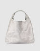 Sac Hobo argent&eacute; cuir tress&eacute; Taille L Femme-3