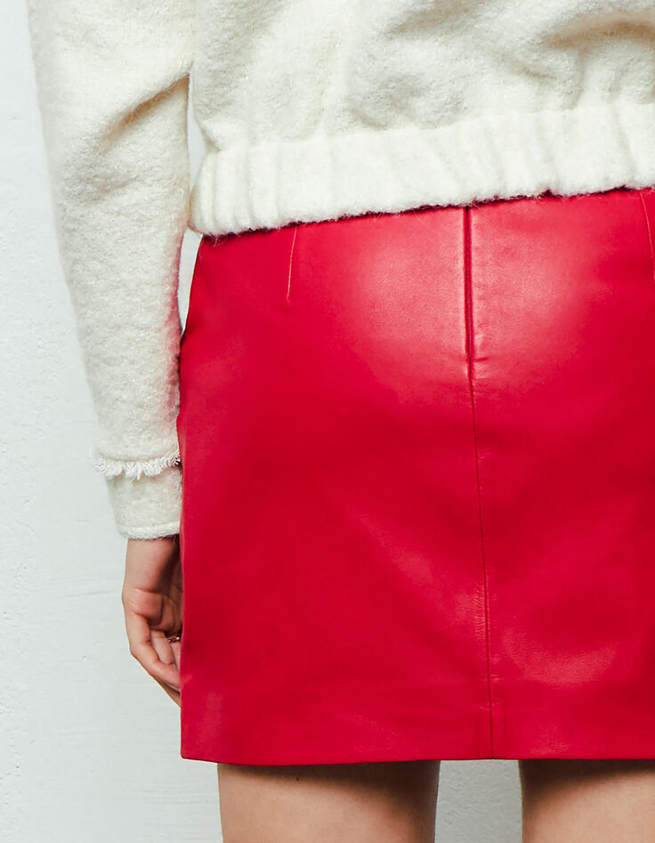 Rok in rood leer witte hartjesinzetten zakken dames-4