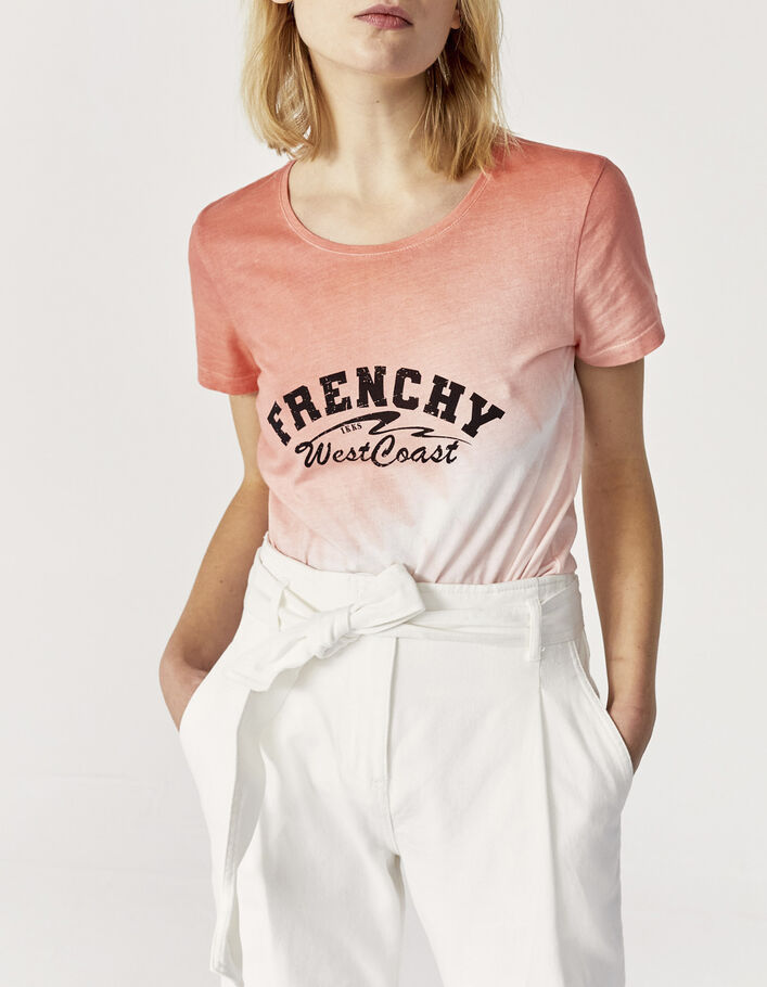 Women’s peach tie-dye organic cotton T-shirt, black image - IKKS