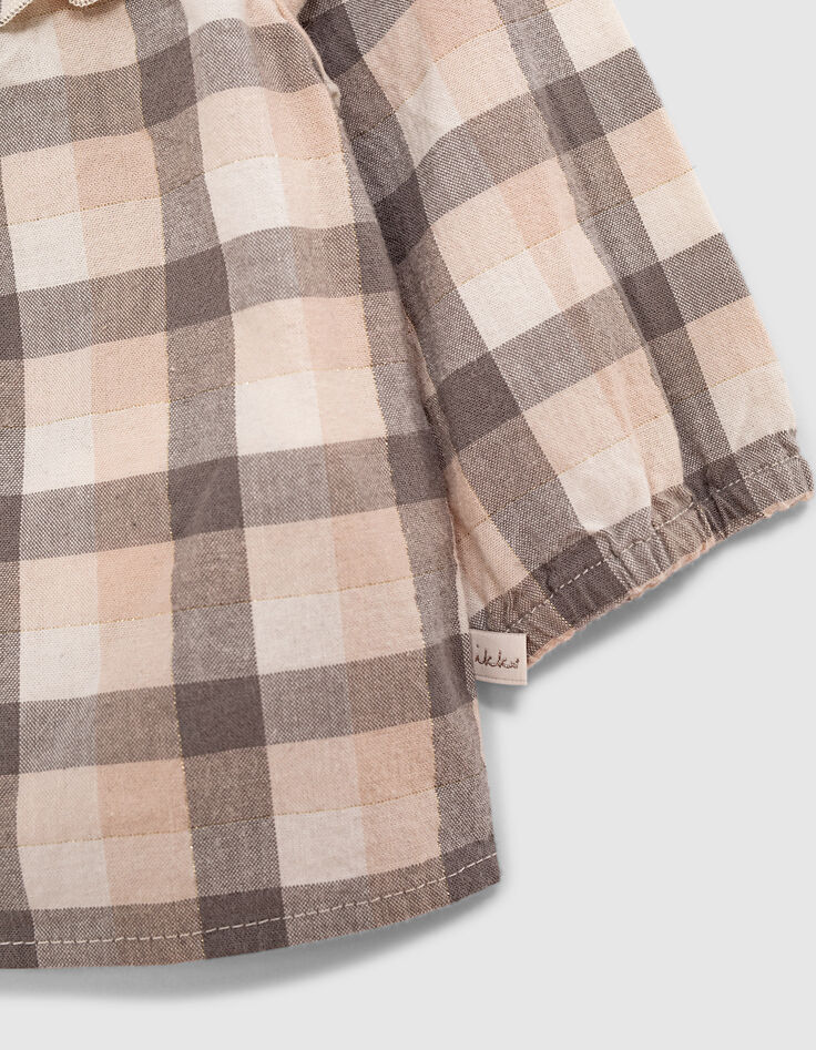 Blouse écrue à carreaux avec volant bébé fille-5 Blouse écrue à carreaux avec volant bébé fille-5