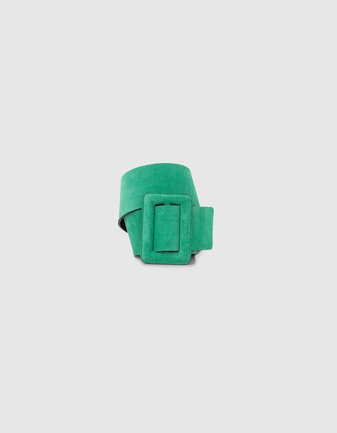 Ceinture large en cuir velours vert Femme