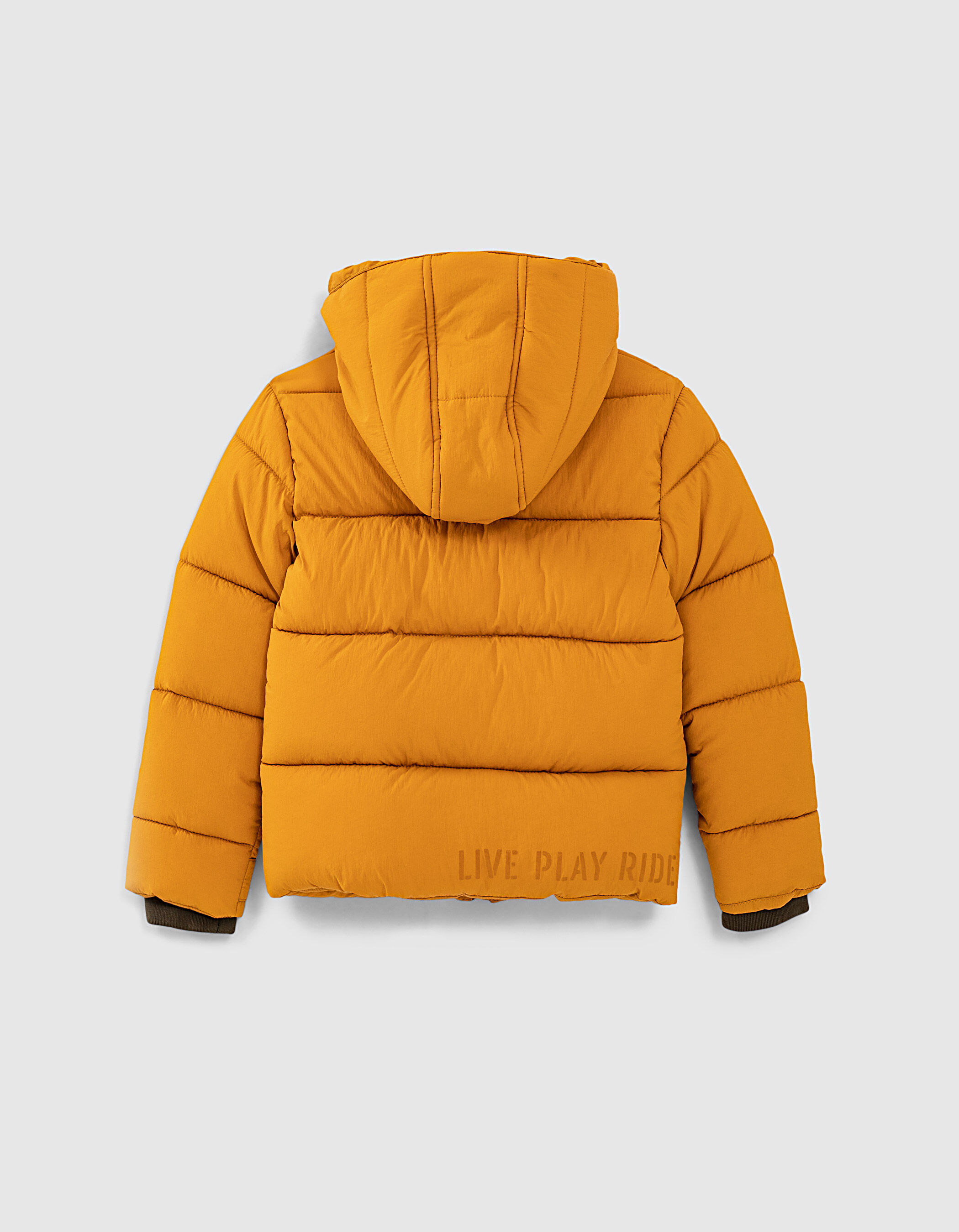 Boy s ochre hooded padded jacket with zipped pockets IKKS