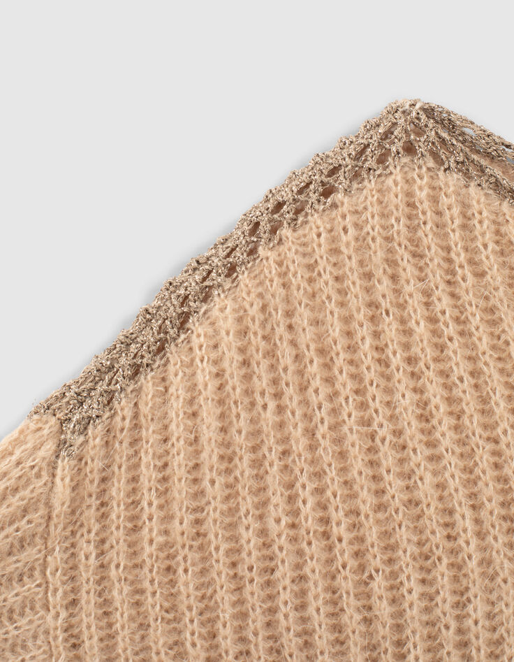 Pull beige en grosses mailles apport mohair femme-2