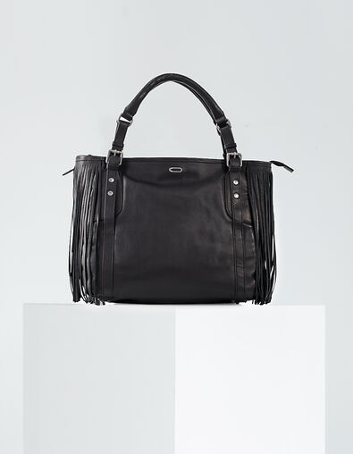 Women’s The Artist black leather bag + fringes  - IKKS