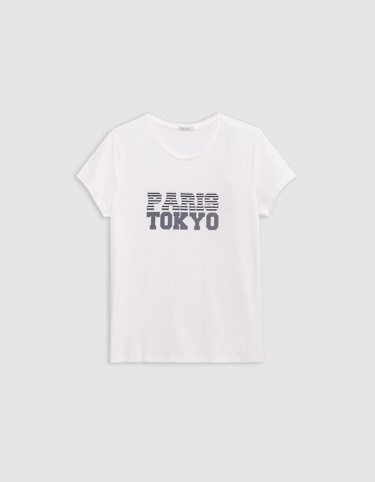 Camiseta de mujer de rayas marineras en blanco roto-5
