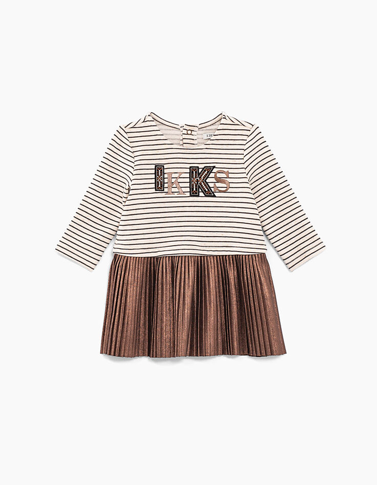 Matrozenjurk in twee materialen met plooirok babymeisjes-1