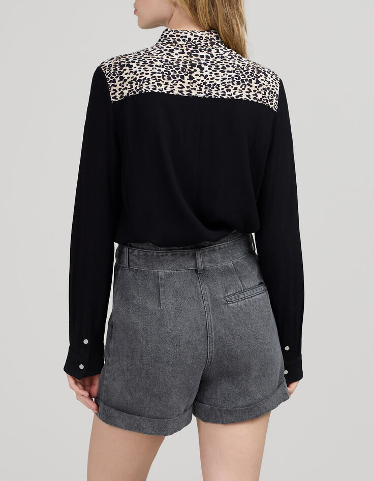 Short en jean gris Lyocell® ceinturé Femme-3