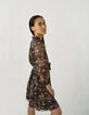 Voile babydoll-jurk metallic bloemenprint op zwart-3