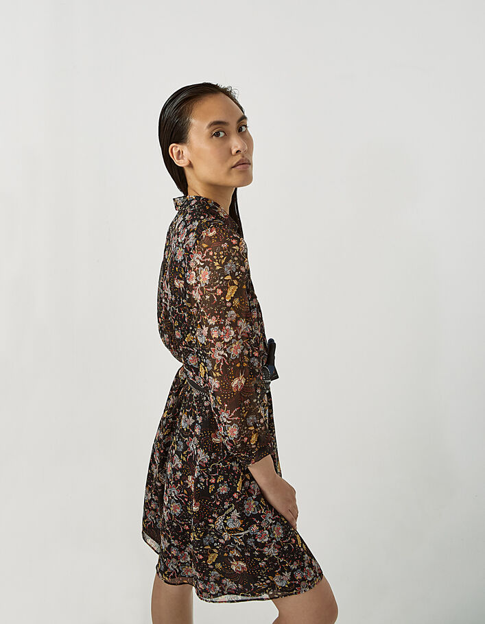 Voile babydoll-jurk metallic bloemenprint op zwart-3