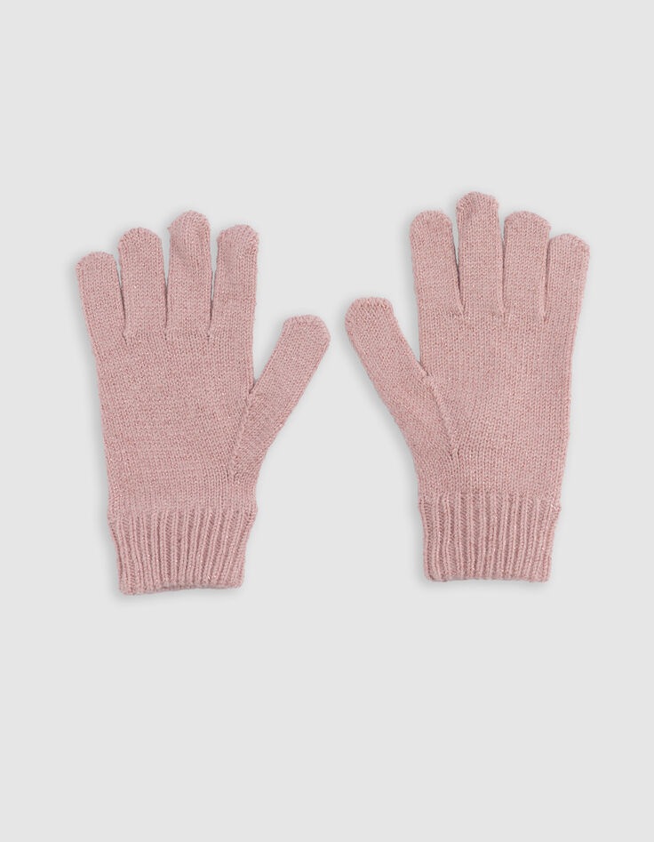 Gants roses tricot pailleté fille-3