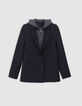 Women's black parement hooded jacket-6