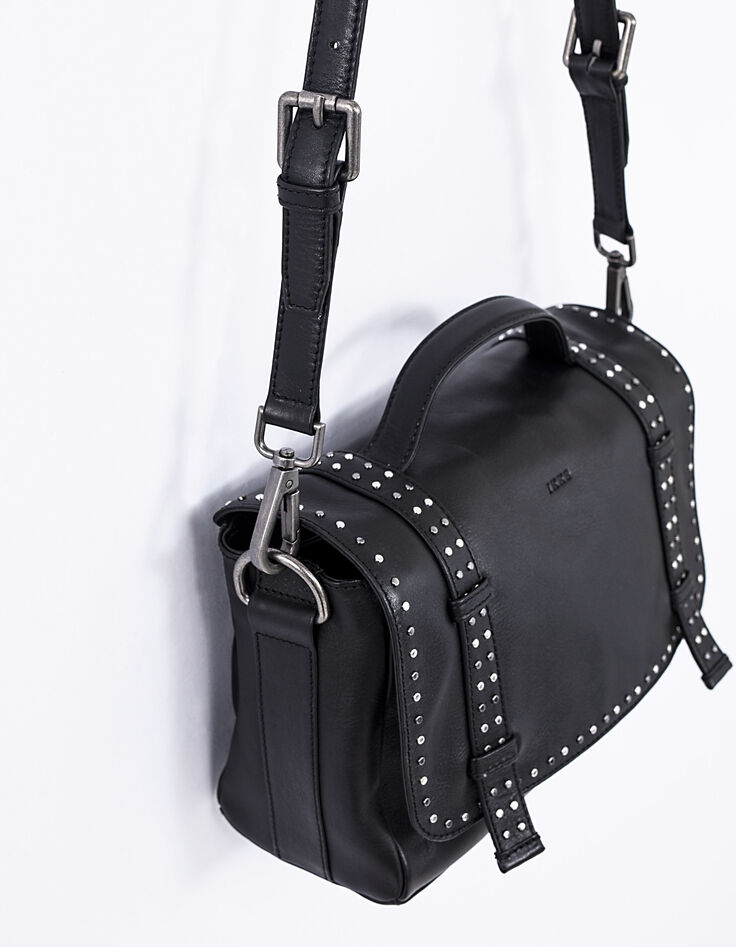 Sac besace The Profiler en cuir noir et clous bijoux femme-6