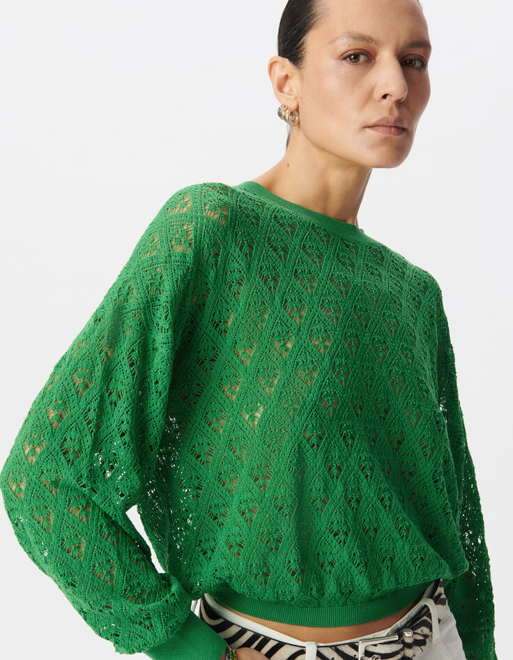 Pull vert tricot ajouré façon crochet-4 Pull vert tricot ajouré façon crochet-4