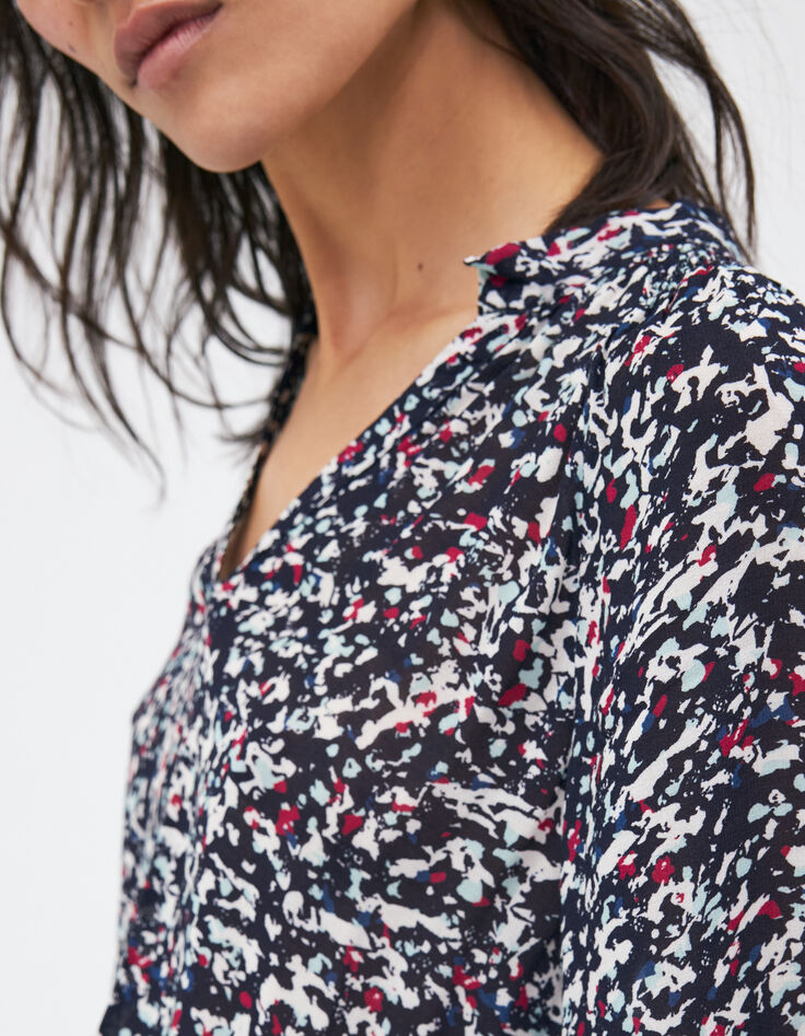 Women’s navy tachist print short dress-4
