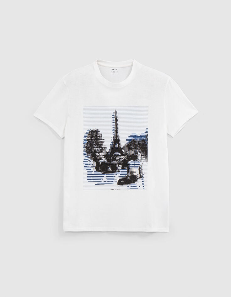 Camiseta blanca algod&oacute;n Torre Eiffel arty hombre-6