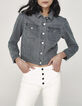 Women’s grey denim jacket embroidered on back-6