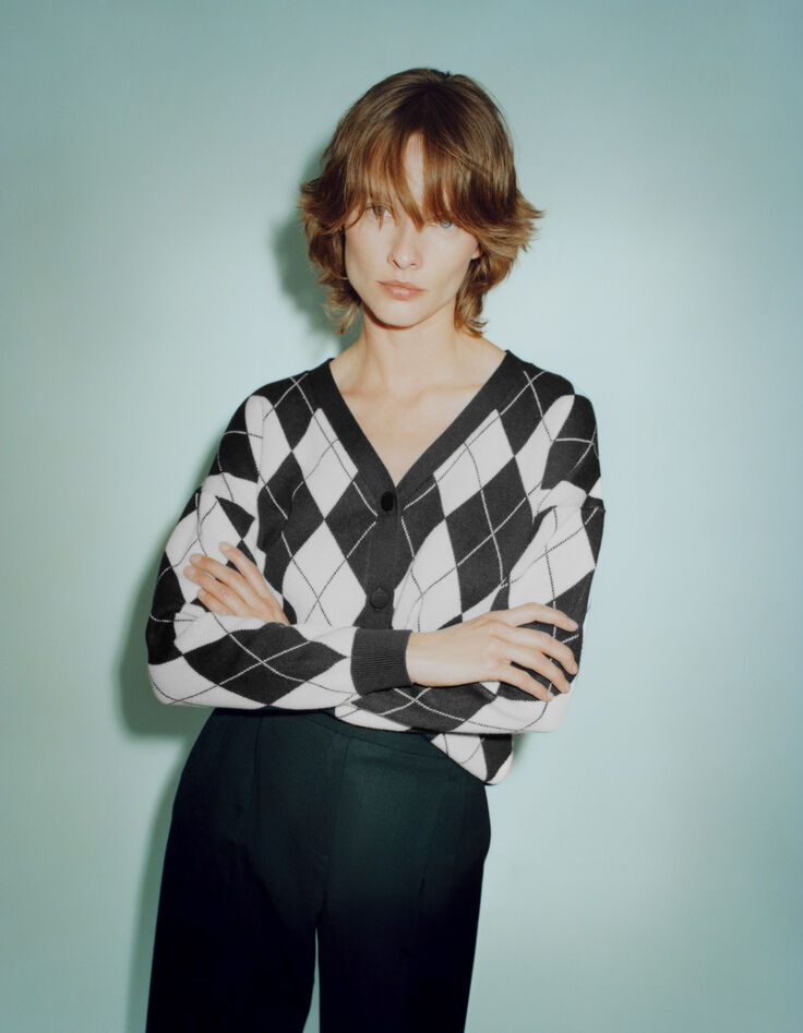 Gebreid vest grijs en ecru Argyle-motief Dames-8