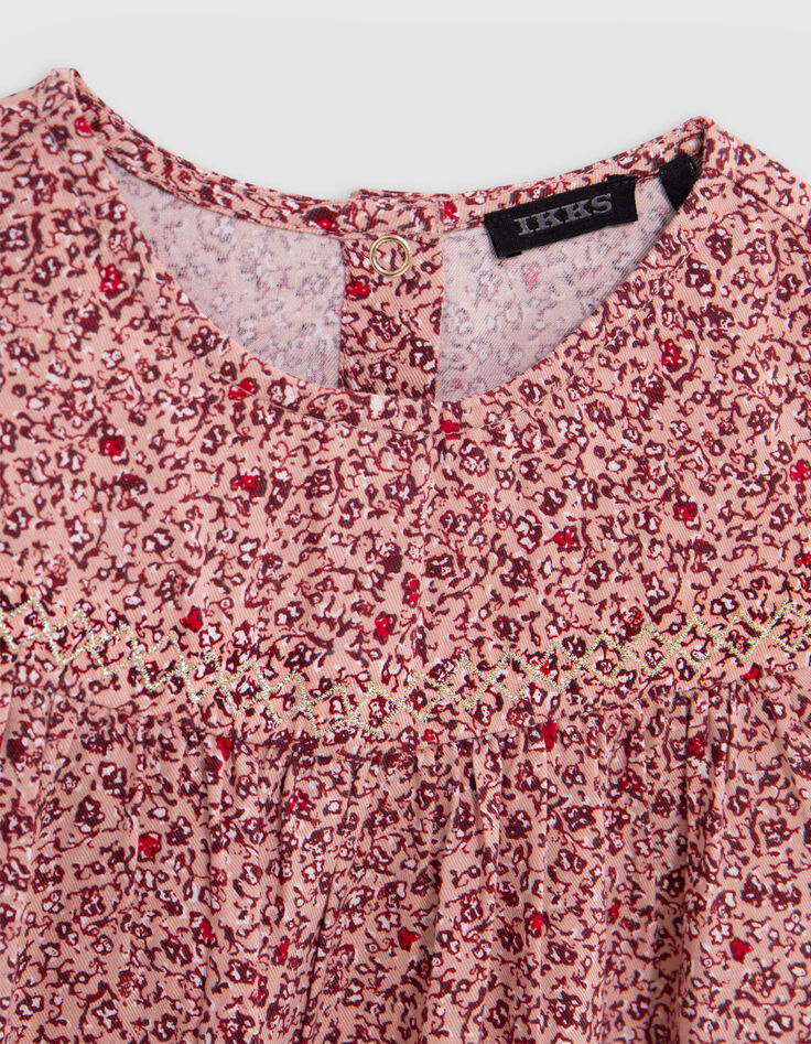 Girl's pink floral print blouse-4
