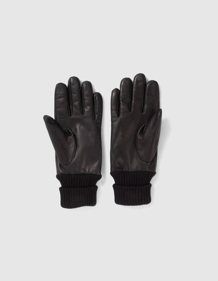 Schwarze Herrenlederhandschuhe mit Rippb&uuml;ndchen-3