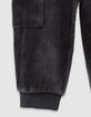 Pantalon de jogging gris maille velours côtelé garçon-4