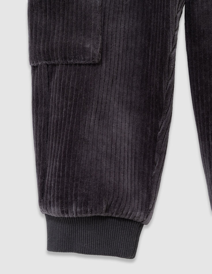 Pantalon de jogging gris maille velours côtelé garçon-4
