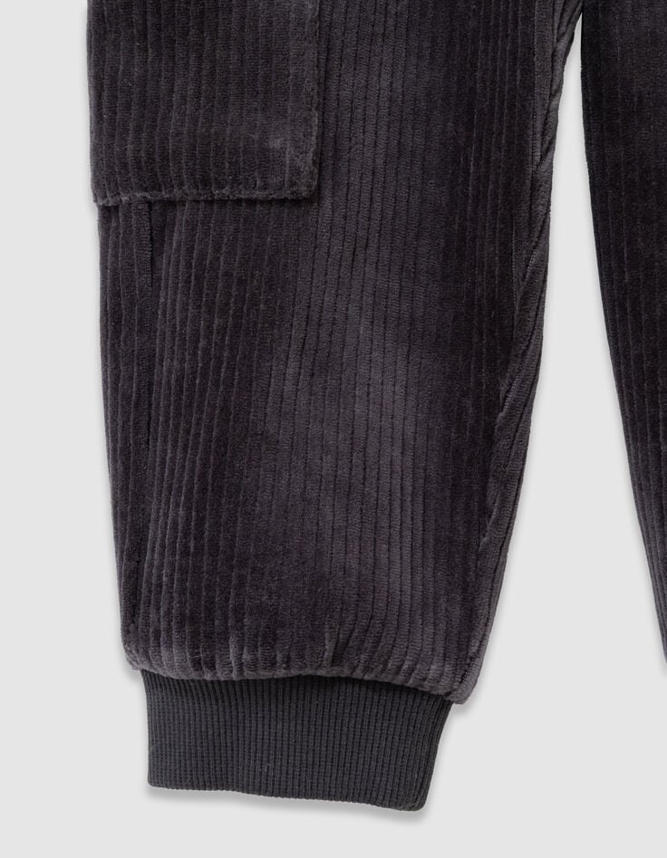Pantalon de jogging gris maille velours côtelé garçon-4 Pantalon de jogging gris maille velours côtelé garçon-4