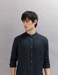 Camisa REGULAR negra lino cuello Mao Hombre-1