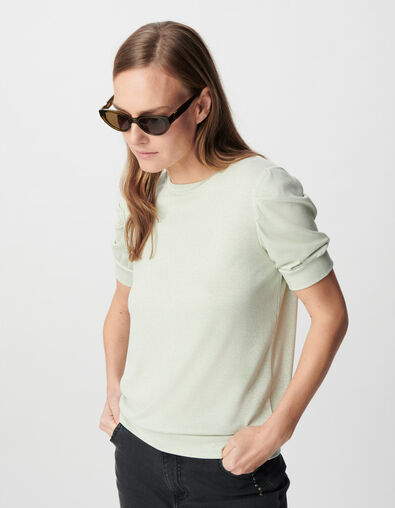 Mujer Cuello redondo con lentejuelas verdes y mangas fruncidas - IKKS