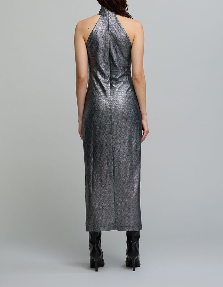 Robe longue silver encolure américaine Femme-2