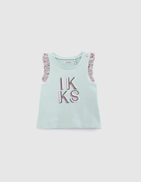 Baby girls’ aqua green vest top, flowers on shoulders - IKKS