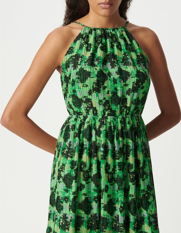 Robe longue verte imprim&eacute; abstrait Femme-7