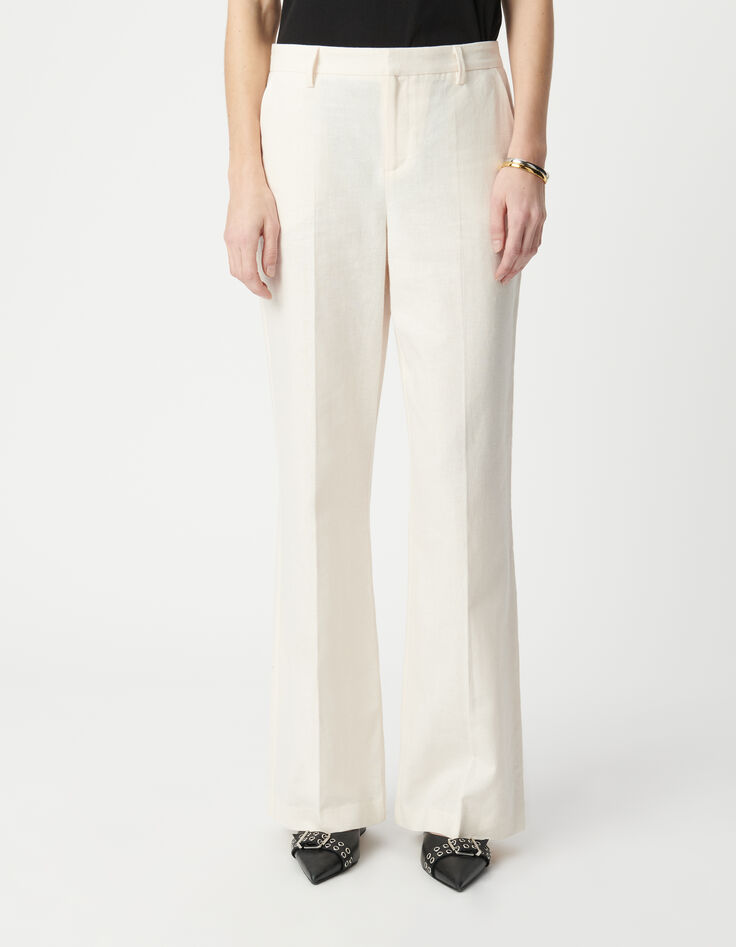 Pantalones de traje de lino y algodón color crudo para Mujer-2