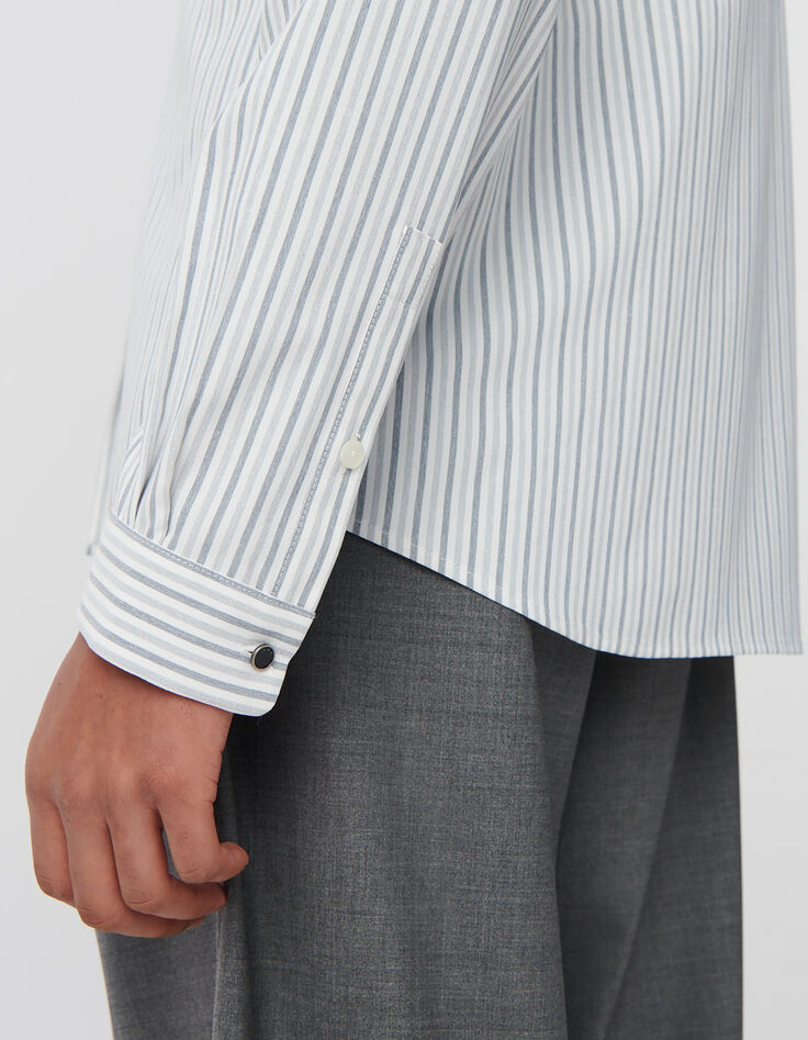 Chemise REGULAR blanche rayures marine SEAWOOL&reg; Homme-4