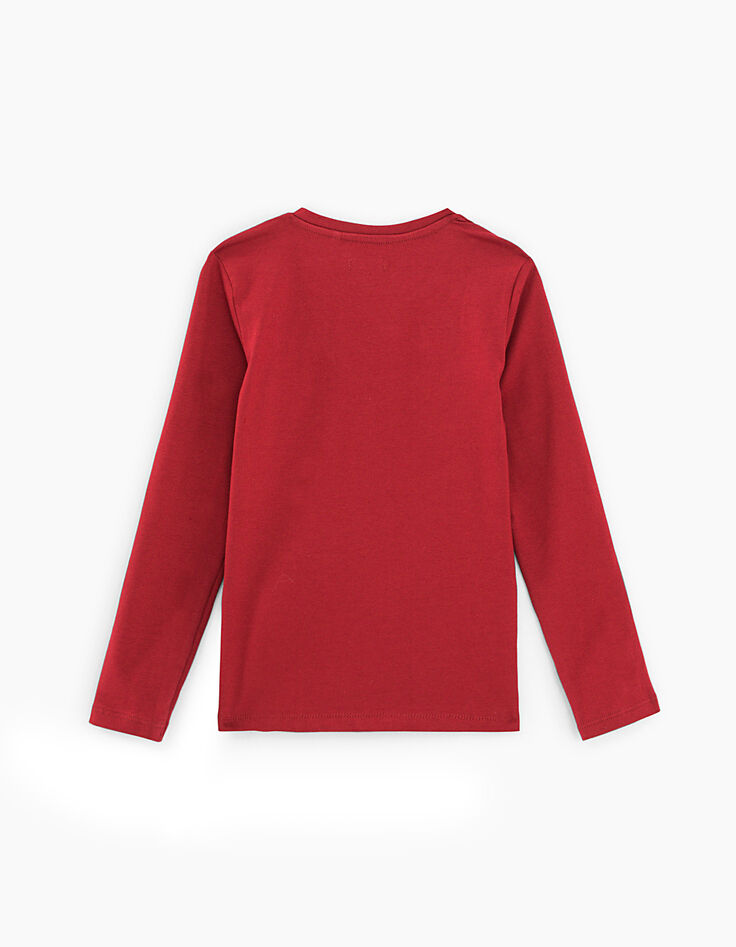 Donkerrood T-shirt met geborduurde koptelefoon meisjes-3