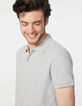 Men’s light grey marl textured striped polo shirt-4