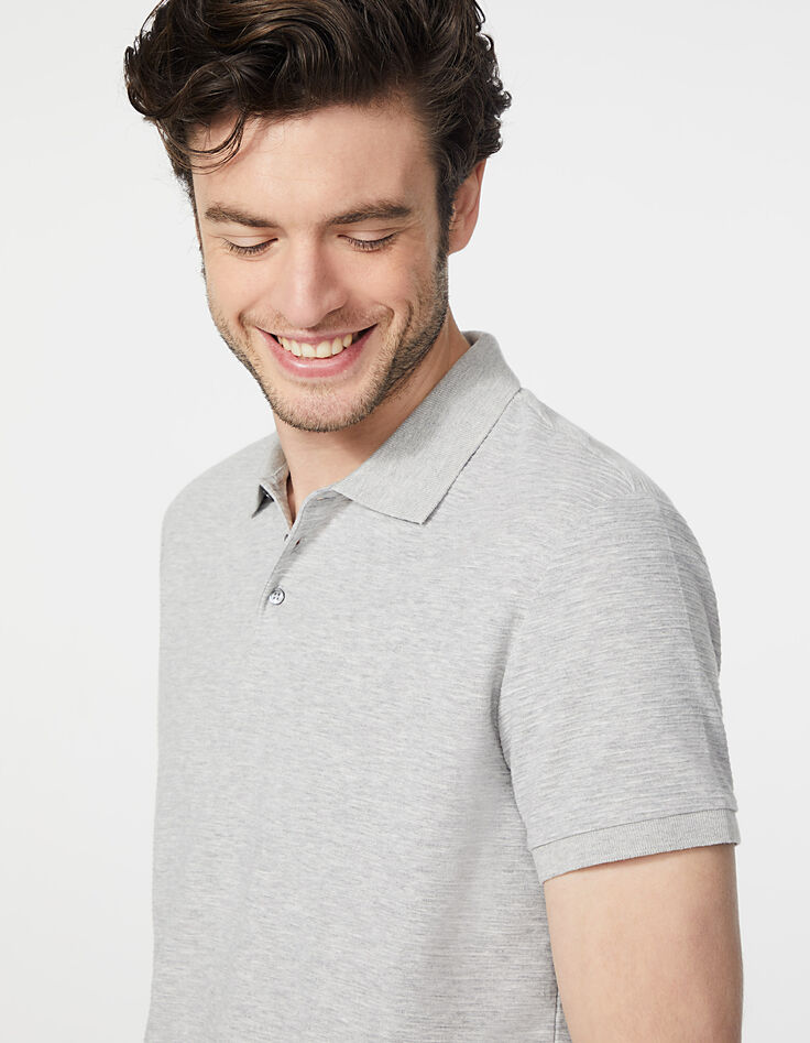 Men’s light grey marl textured striped polo shirt-4