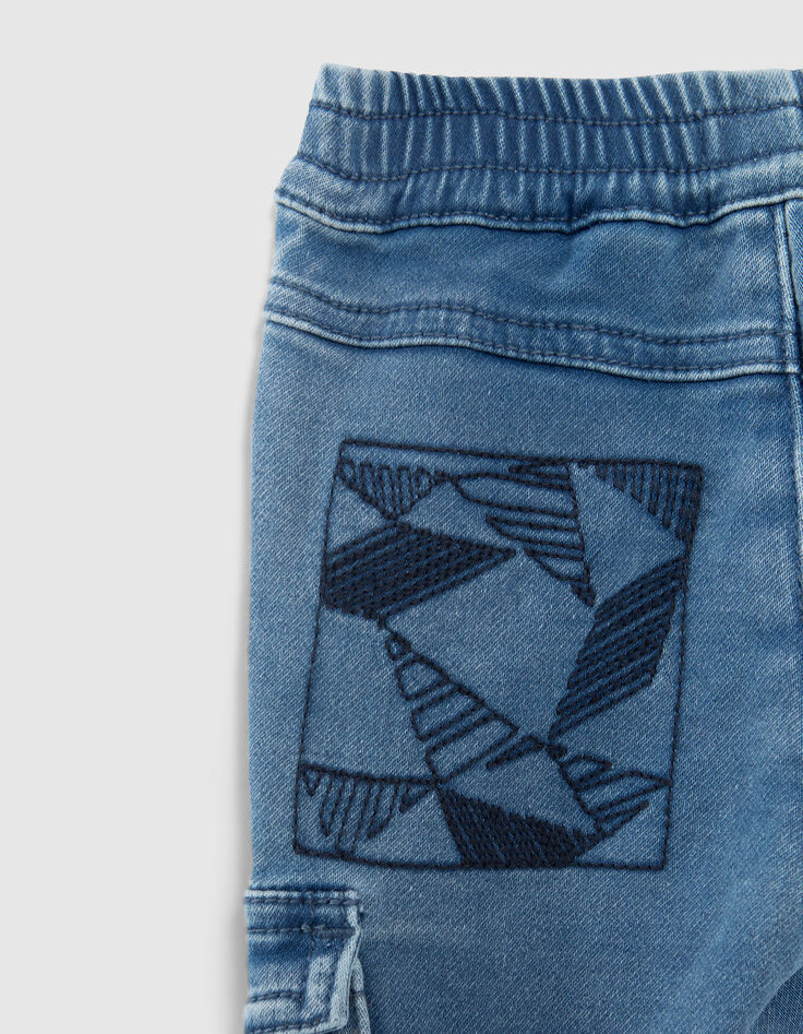 Baby boys' blue cargo jeans with elasticated waist-5