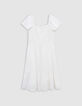 Vestido corto blanco jacquard plumetis niña-1