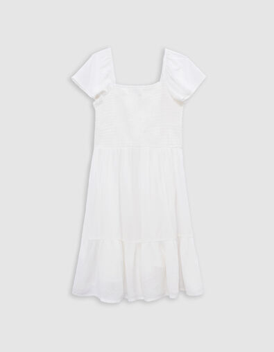 Vestido corto blanco jacquard plumetis niña - IKKS