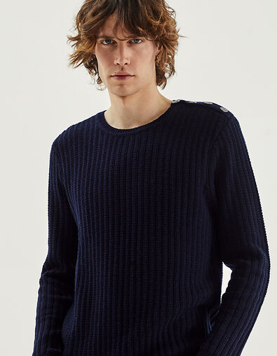 Pull marine tricot avec boutons épaules Homme - IKKS