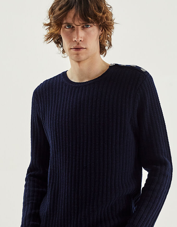 Pull marine tricot avec boutons épaules Homme-1