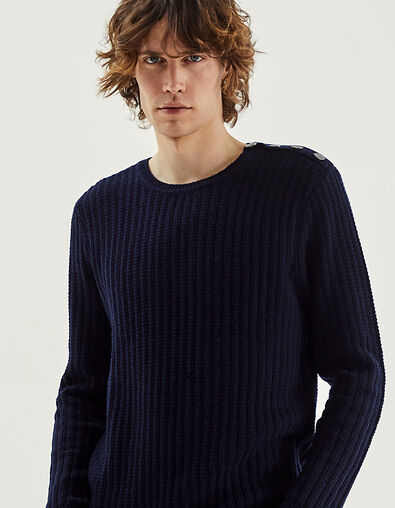 Men’s navy knit sweater with buttoned shoulders - IKKS