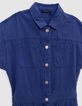 Langer blauer Mädchen-Overall, Druckknöpfe-5