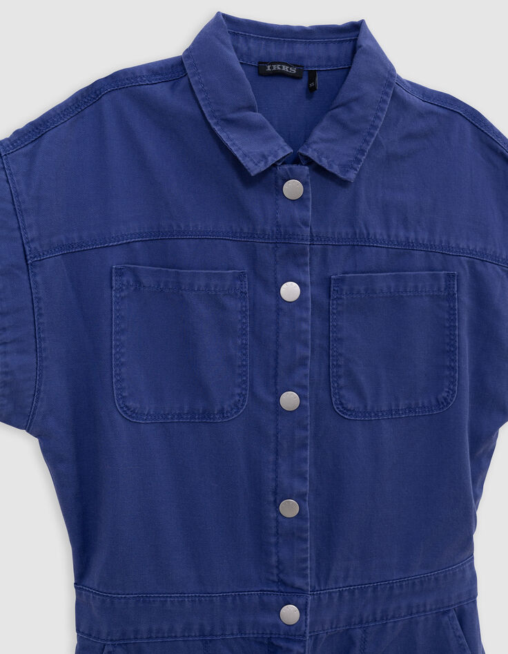 Langer blauer Mädchen-Overall, Druckknöpfe-5