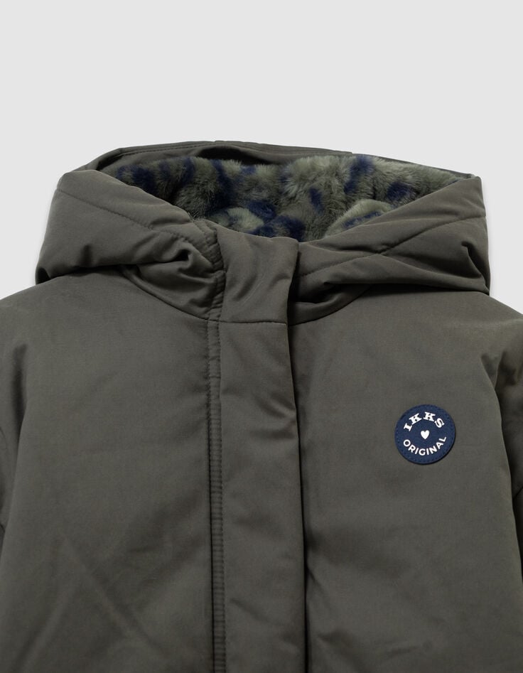 Girls’ khaki fur-lined parka with leopard-heart motif-2 Girls’ khaki fur-lined parka with leopard-heart motif-2