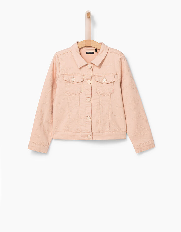 Veste en jean rose poudré brodée fille-2